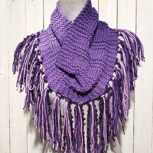 NEW Cowl Scarf Fringe Hand Knitted Purple Ombre Boho Festival Whimsigoth Indie